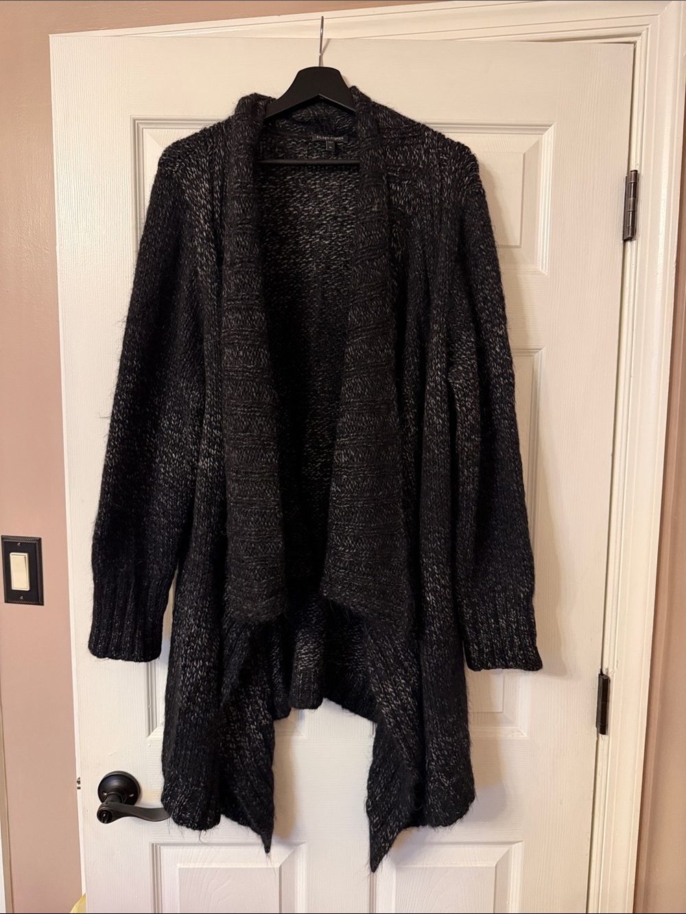 Eileen Fisher Open-Front Black Draped Cardigan